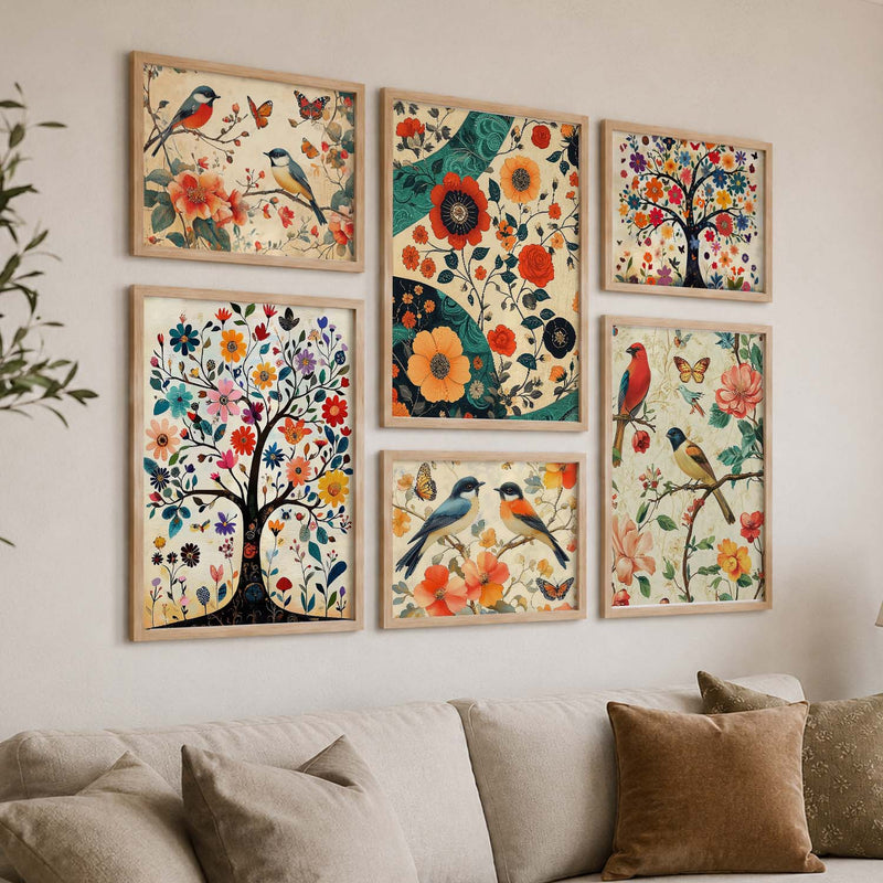 Traditional Art Prints with Frame for Living Room Bedroom Home and Office Wall Decor Set of 6