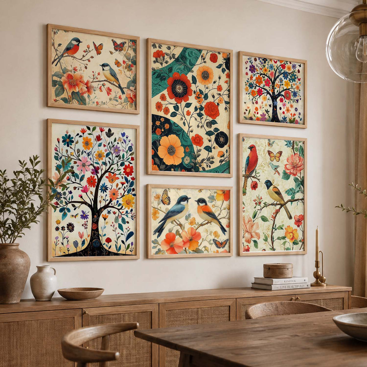 Traditional Art Prints with Frame for Living Room Bedroom Home and Office Wall Decor Set of 6