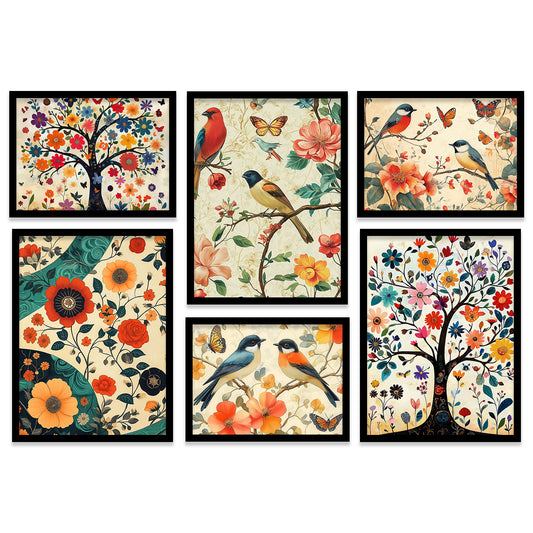 Traditional Art Prints with Frame for Living Room Bedroom Home and Office Wall Decor Set of 6