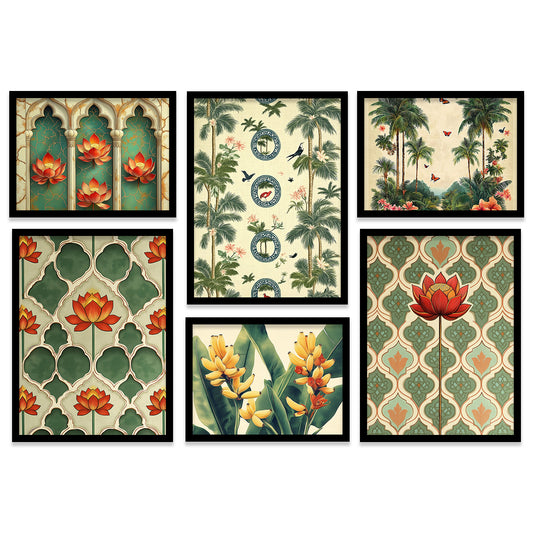 Traditional  Art Prints with Frame for Living Room Bedroom Home and Office Wall Decor Set of 6