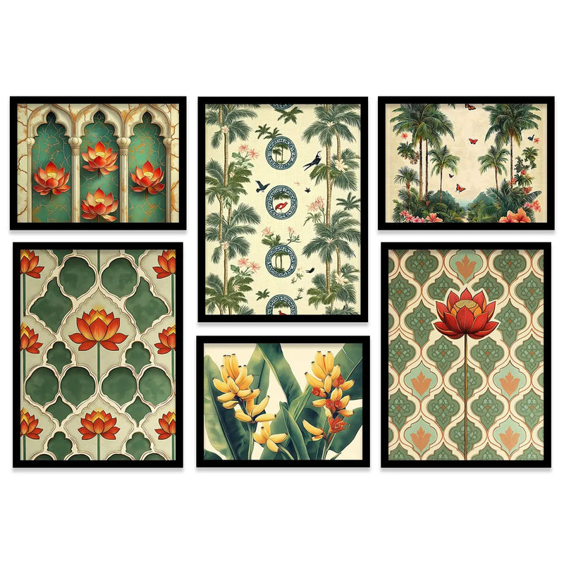 Traditional  Art Prints with Frame for Living Room Bedroom Home and Office Wall Decor Set of 6