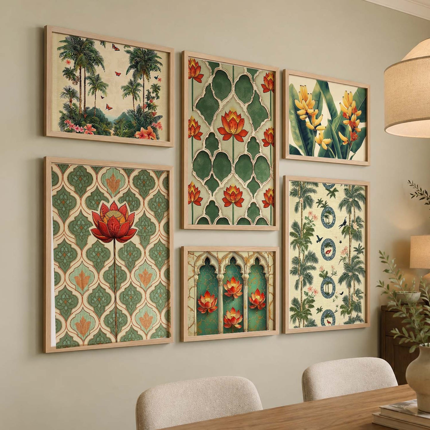 Traditional  Art Prints with Frame for Living Room Bedroom Home and Office Wall Decor Set of 6
