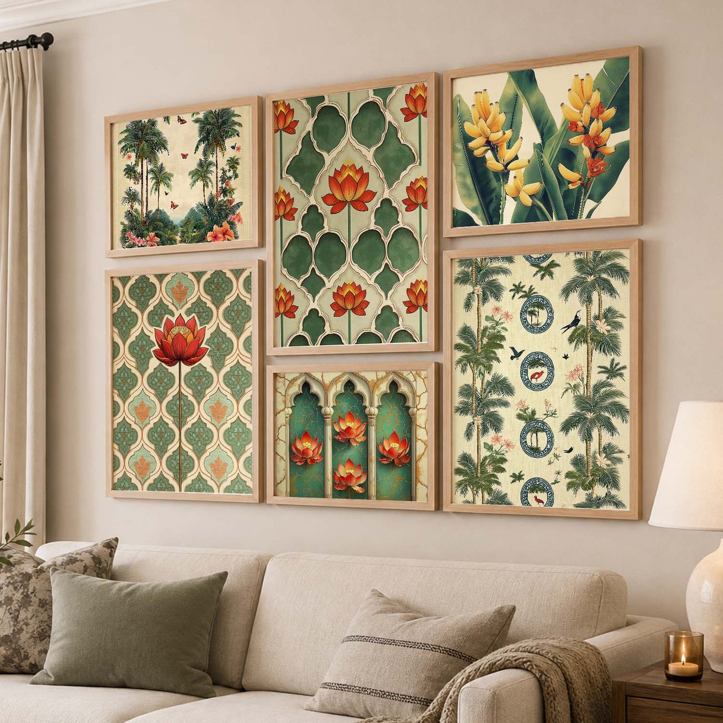 Traditional  Art Prints with Frame for Living Room Bedroom Home and Office Wall Decor Set of 6
