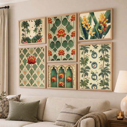 Traditional  Art Prints with Frame for Living Room Bedroom Home and Office Wall Decor Set of 6