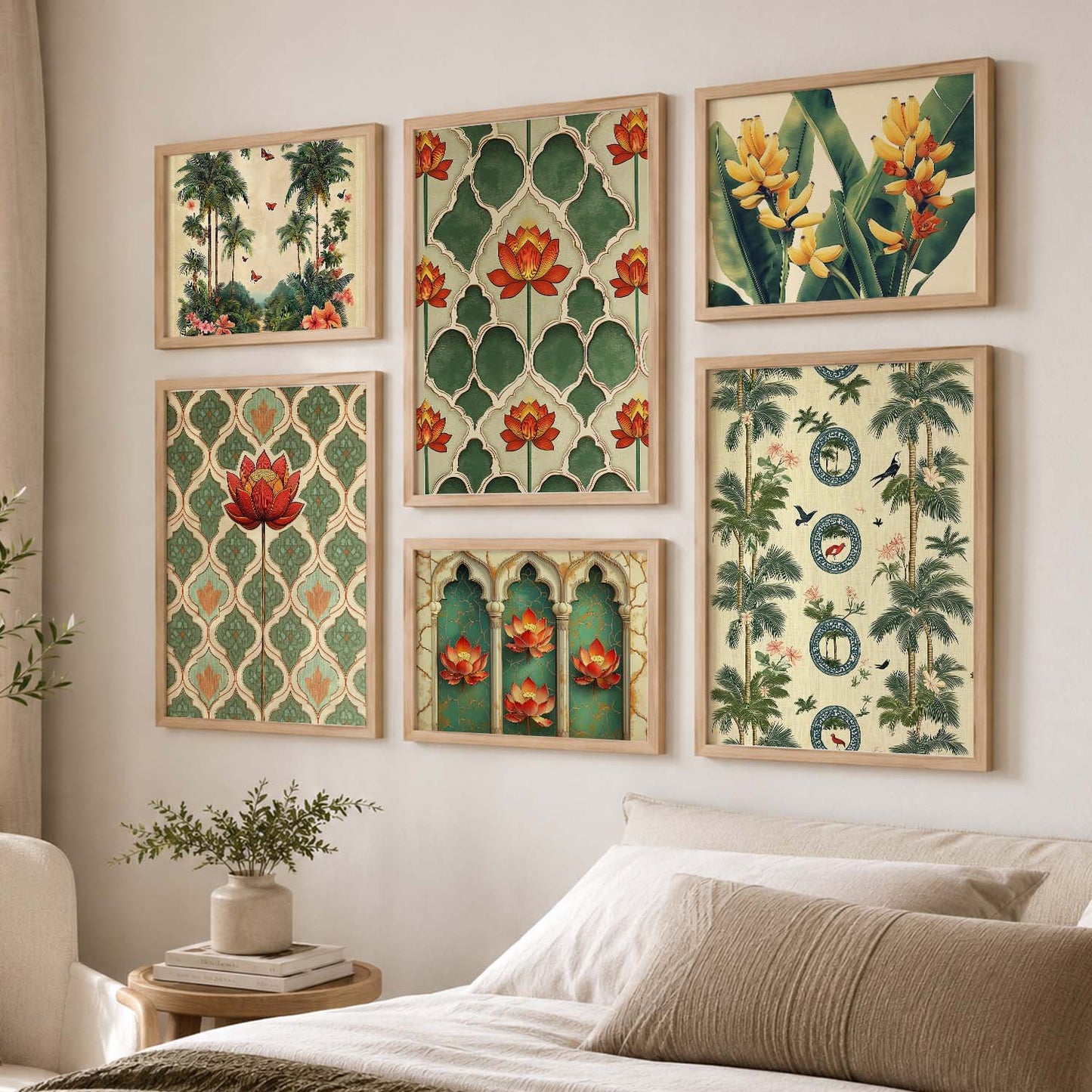 Traditional  Art Prints with Frame for Living Room Bedroom Home and Office Wall Decor Set of 6