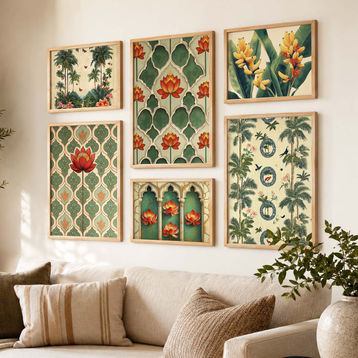 Traditional  Art Prints with Frame for Living Room Bedroom Home and Office Wall Decor Set of 6