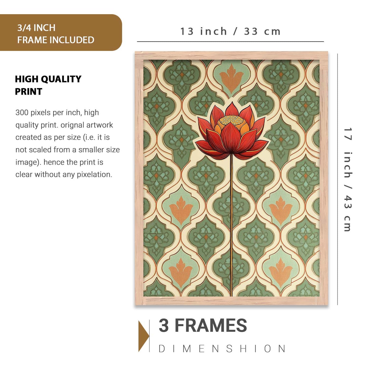 Traditional  Art Prints with Frame for Living Room Bedroom Home and Office Wall Decor Set of 6