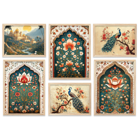 Madhubani Art Prints with Frame for Living Room Bedroom Home and Office Wall Decor Set of 6