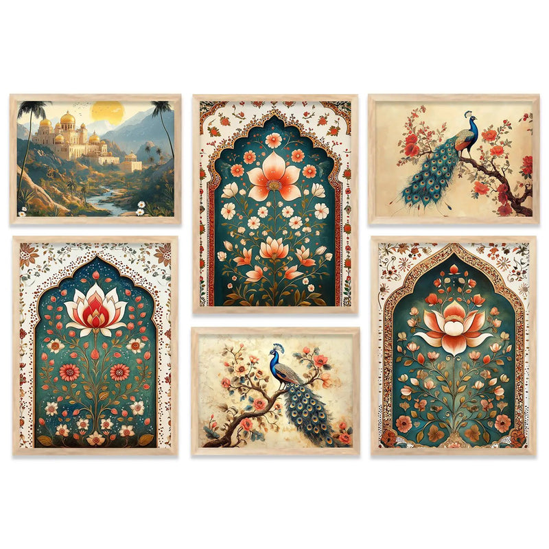 Madhubani Art Prints with Frame for Living Room Bedroom Home and Office Wall Decor Set of 6