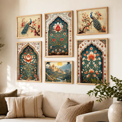 Madhubani Art Prints with Frame for Living Room Bedroom Home and Office Wall Decor Set of 6