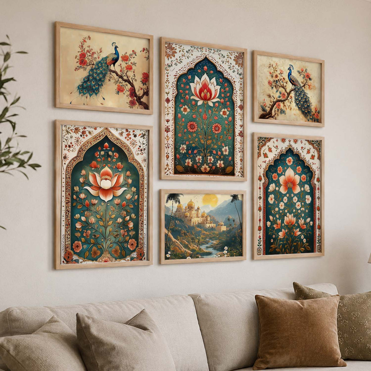 Madhubani Art Prints with Frame for Living Room Bedroom Home and Office Wall Decor Set of 6