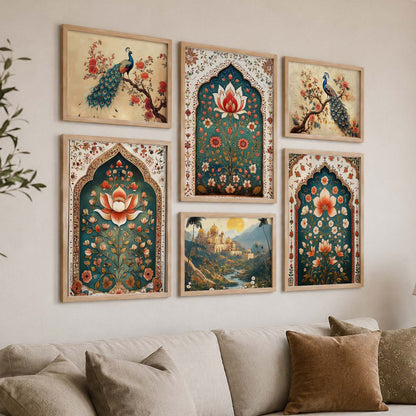 Madhubani Art Prints with Frame for Living Room Bedroom Home and Office Wall Decor Set of 6