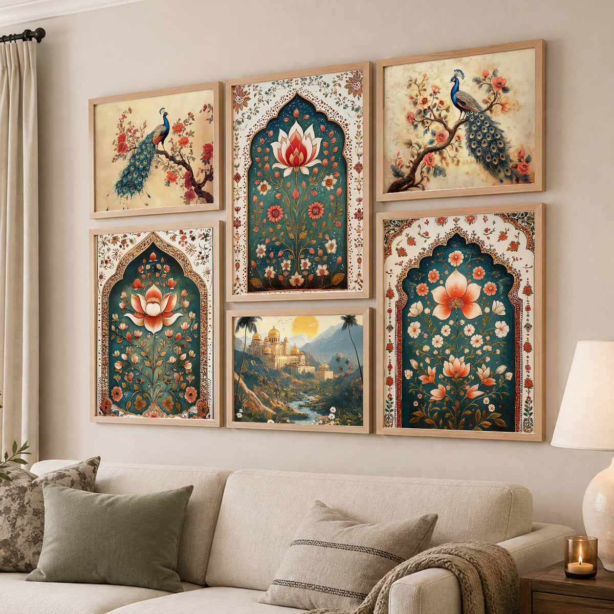 Madhubani Art Prints with Frame for Living Room Bedroom Home and Office Wall Decor Set of 6