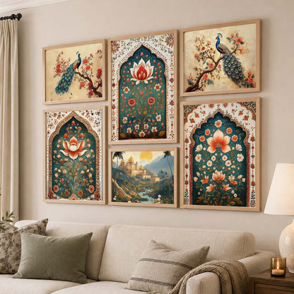 Madhubani Art Prints with Frame for Living Room Bedroom Home and Office Wall Decor Set of 6