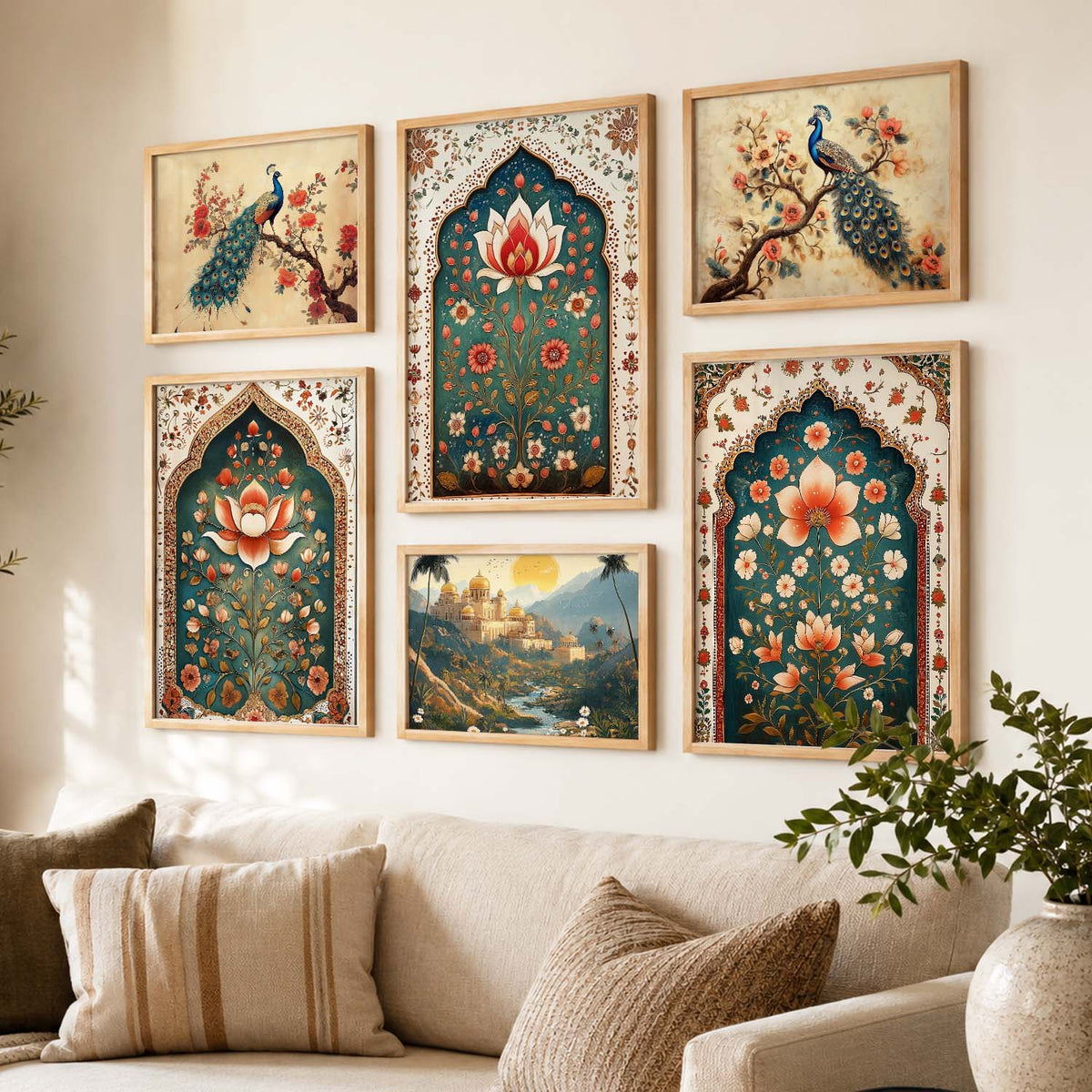 Madhubani Art Prints with Frame for Living Room Bedroom Home and Office Wall Decor Set of 6