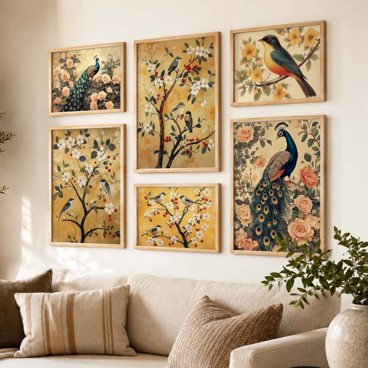 Traditional Art Prints with Frame for Living Room Bedroom Home and Office Wall Decor Set of 6