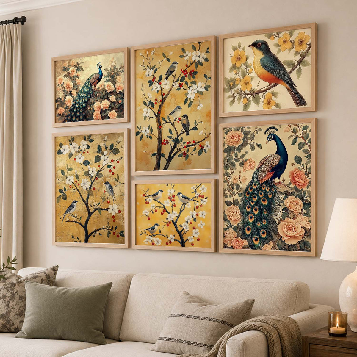 Traditional Art Prints with Frame for Living Room Bedroom Home and Office Wall Decor Set of 6
