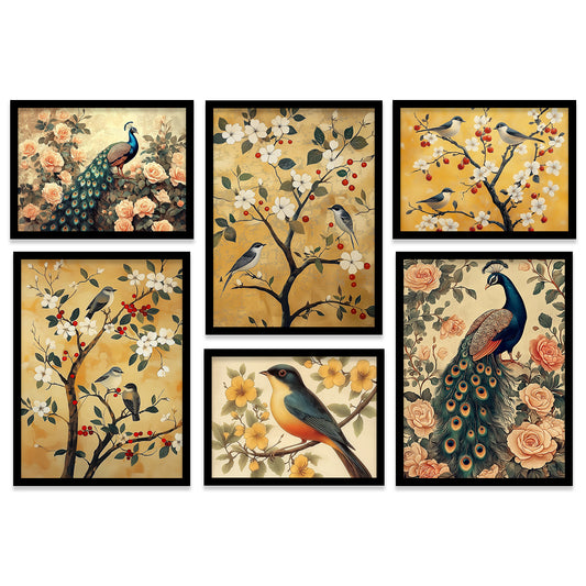 Traditional Art Prints with Frame for Living Room Bedroom Home and Office Wall Decor Set of 6
