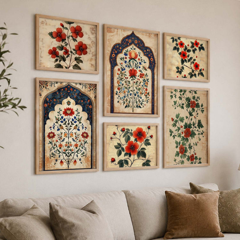 Floral Art Prints with Frame for Living Room Bedroom Home and Office Wall Decor Set of 6