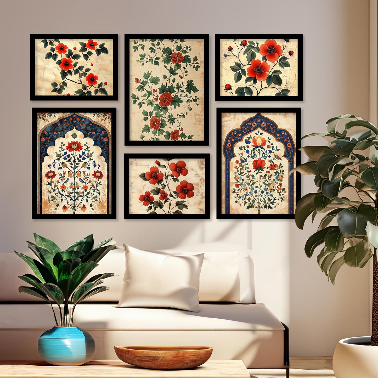Floral Art Prints with Frame for Living Room Bedroom Home and Office Wall Decor Set of 6