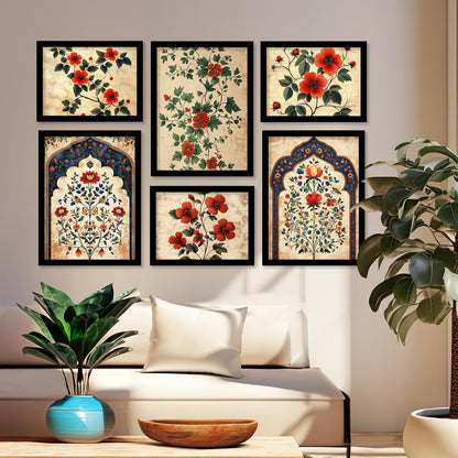Floral Art Prints with Frame for Living Room Bedroom Home and Office Wall Decor Set of 6