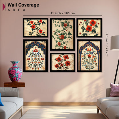 Floral Art Prints with Frame for Living Room Bedroom Home and Office Wall Decor Set of 6