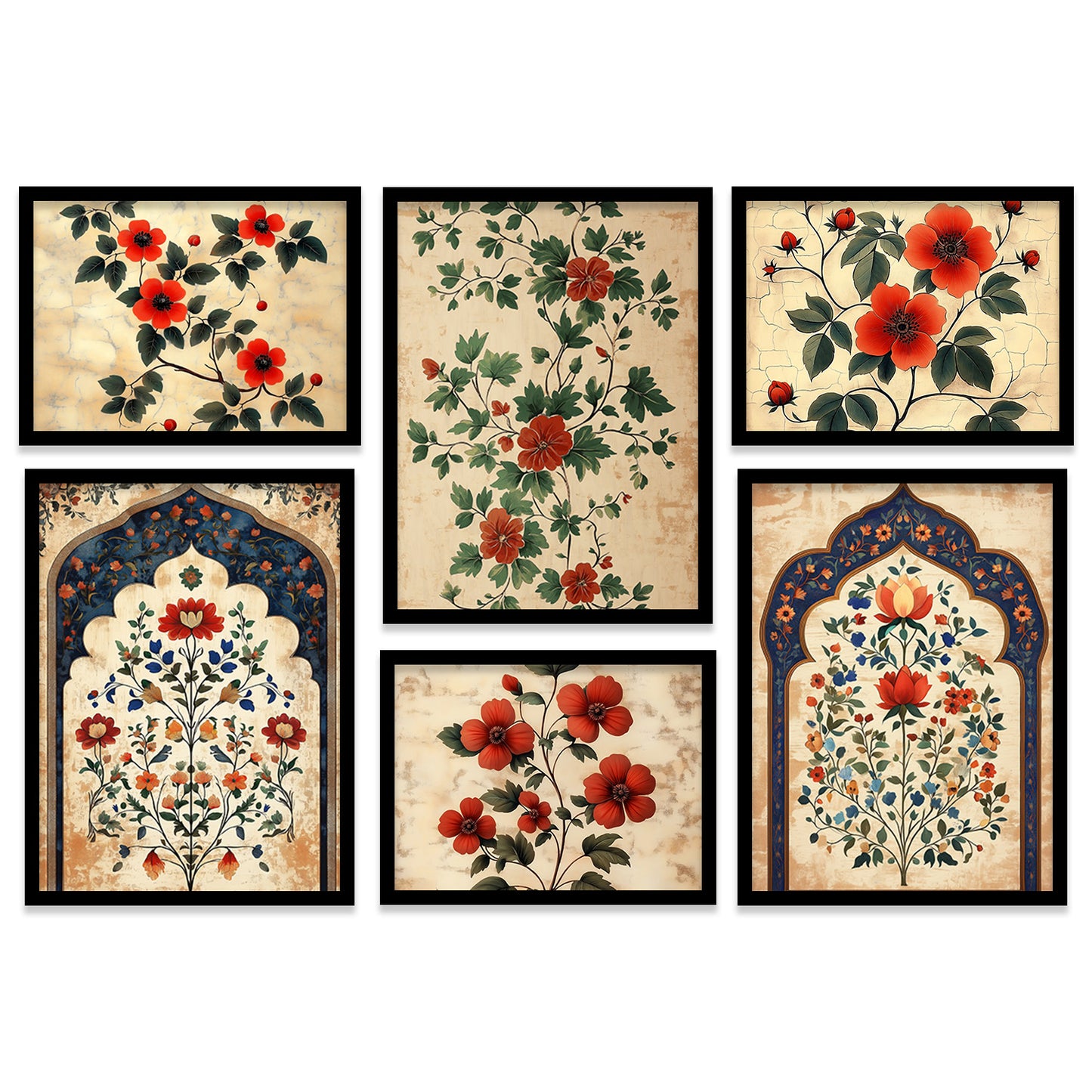 Floral Art Prints with Frame for Living Room Bedroom Home and Office Wall Decor Set of 6