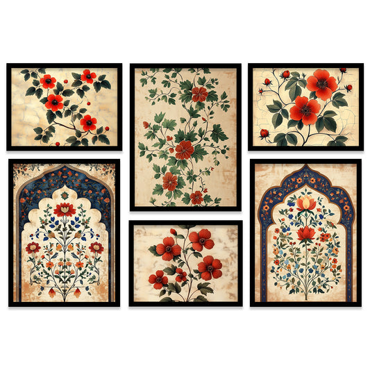 Floral Art Prints with Frame for Living Room Bedroom Home and Office Wall Decor Set of 6