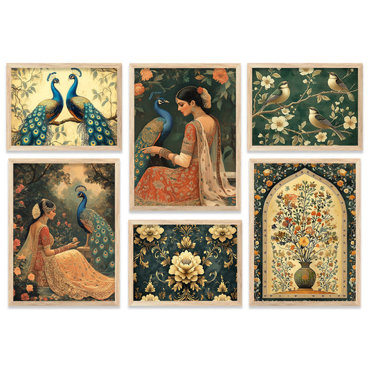 Madhubani Art Prints with Frame for Living Room Bedroom Home and Office Wall Decor Set of 6