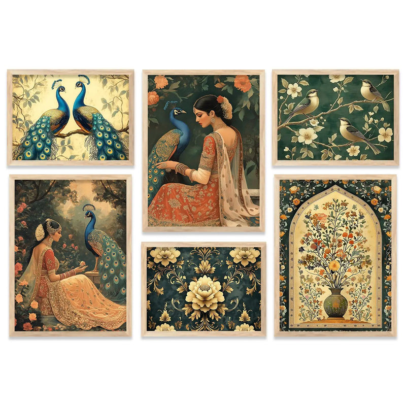 Madhubani Art Prints with Frame for Living Room Bedroom Home and Office Wall Decor Set of 6