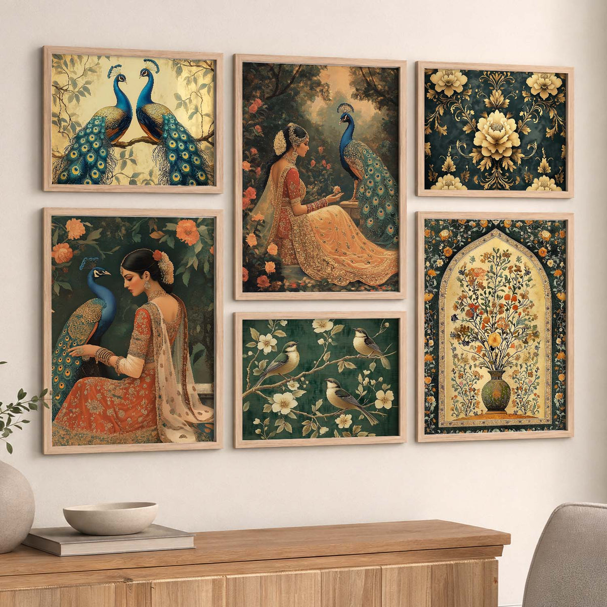Madhubani Art Prints with Frame for Living Room Bedroom Home and Office Wall Decor Set of 6