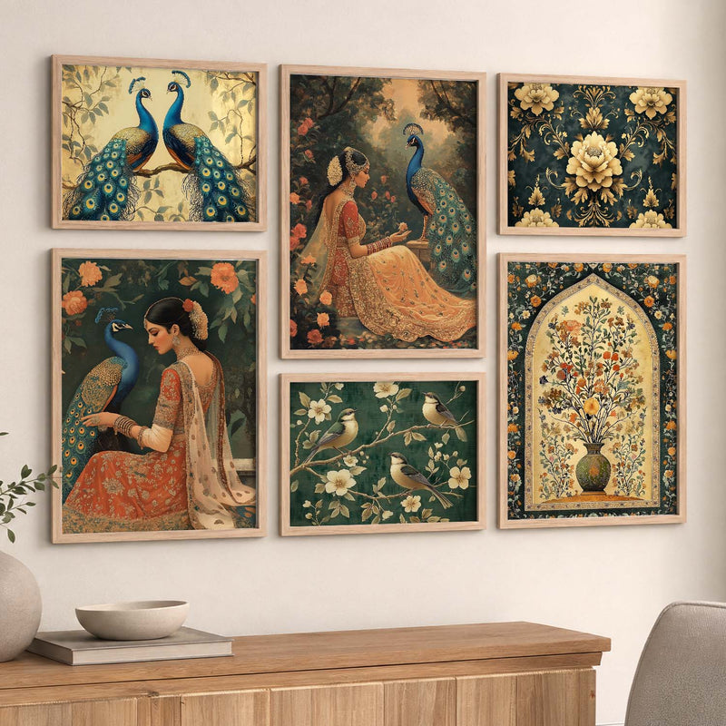 Madhubani Art Prints with Frame for Living Room Bedroom Home and Office Wall Decor Set of 6