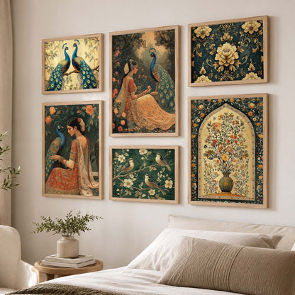 Madhubani Art Prints with Frame for Living Room Bedroom Home and Office Wall Decor Set of 6