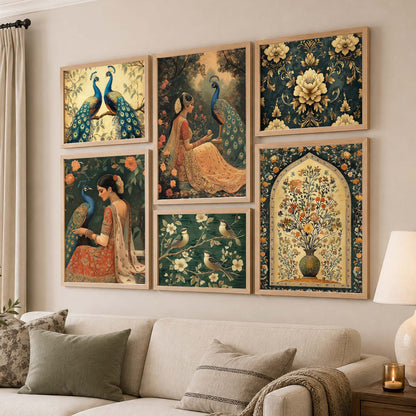 Madhubani Art Prints with Frame for Living Room Bedroom Home and Office Wall Decor Set of 6