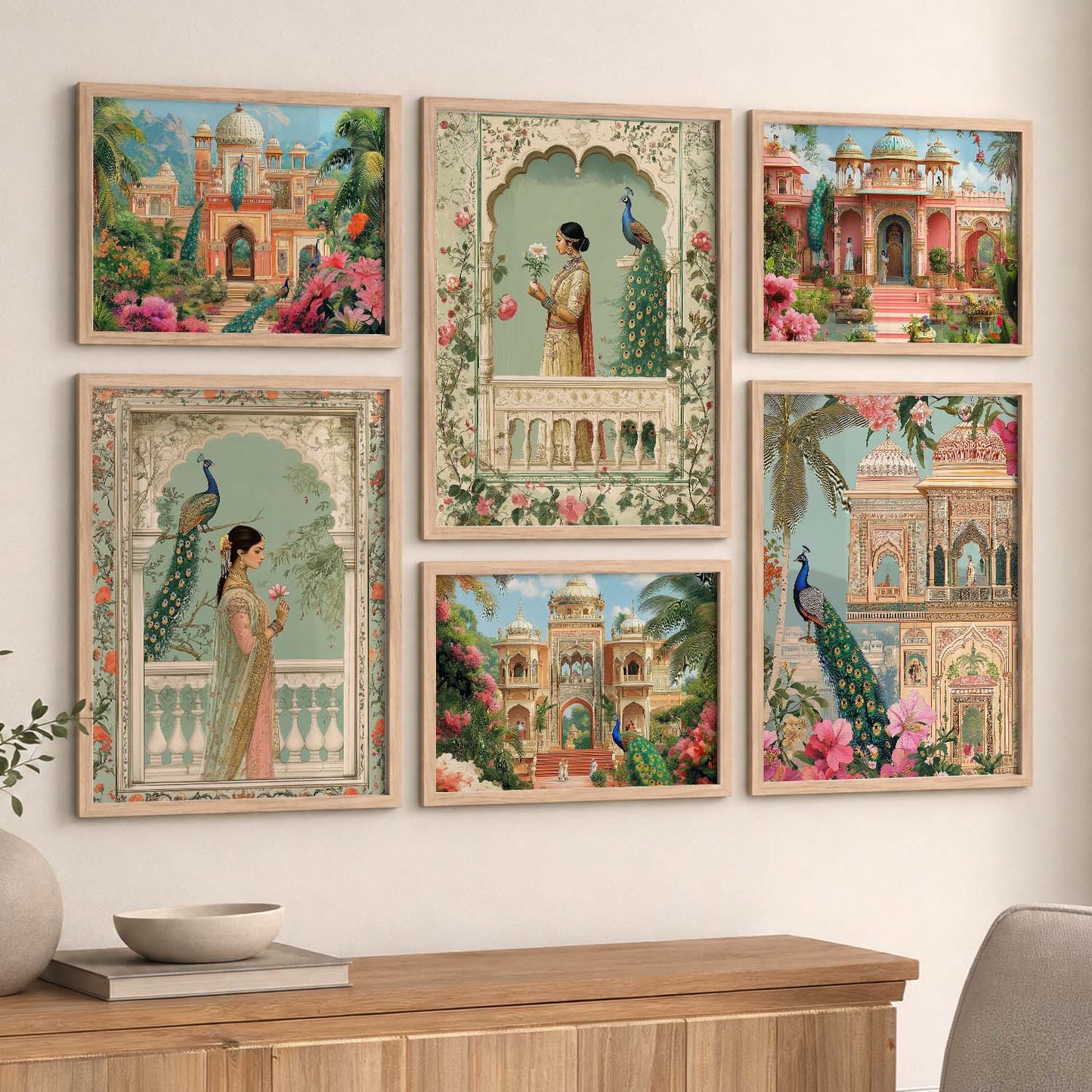 Madhubani  Art Prints with Frame for Living Room Bedroom Home and Office Wall Decor Set of 6