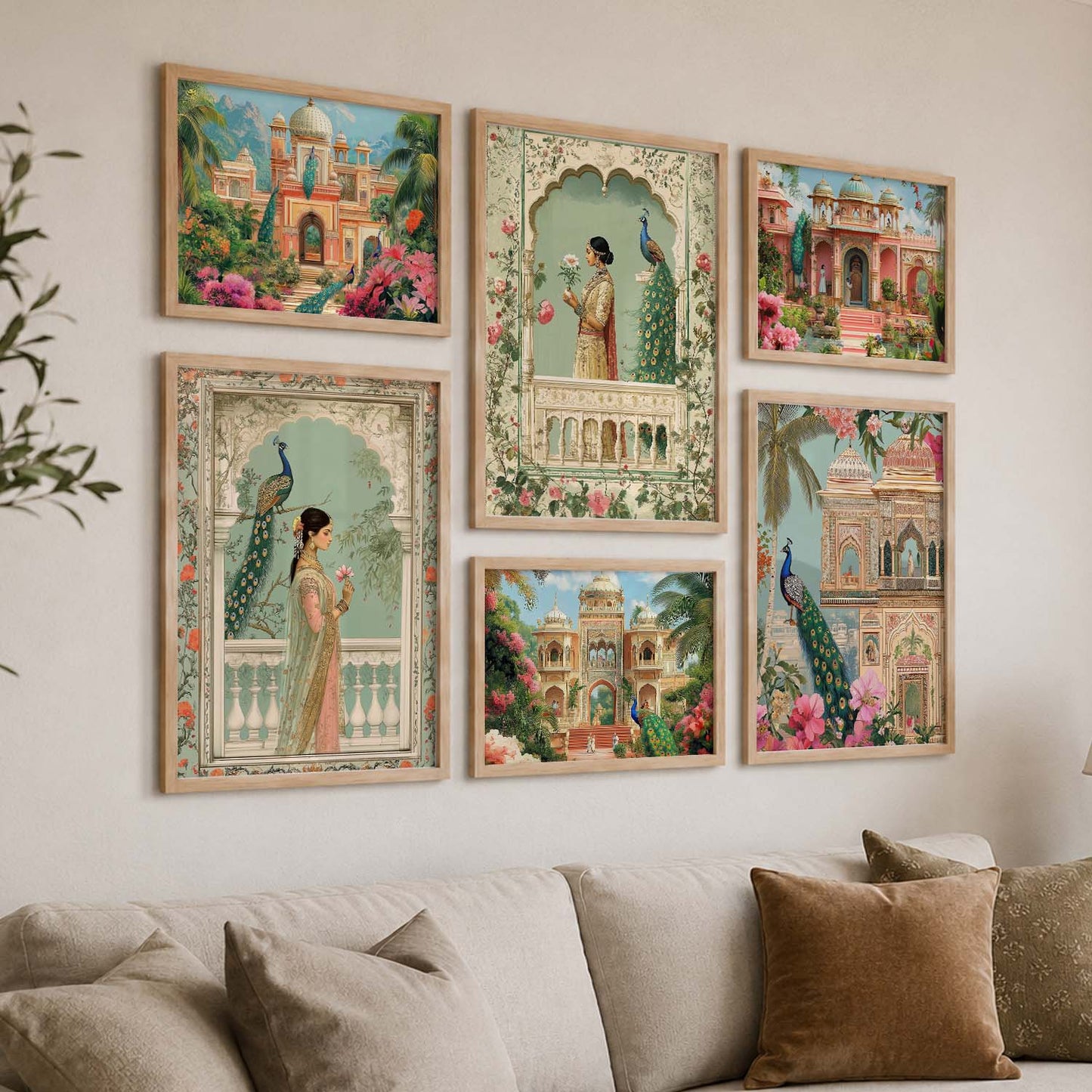 Madhubani  Art Prints with Frame for Living Room Bedroom Home and Office Wall Decor Set of 6