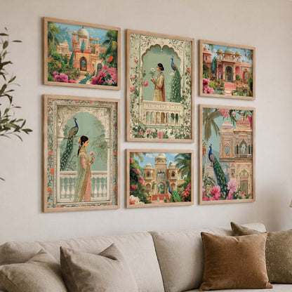 Madhubani  Art Prints with Frame for Living Room Bedroom Home and Office Wall Decor Set of 6