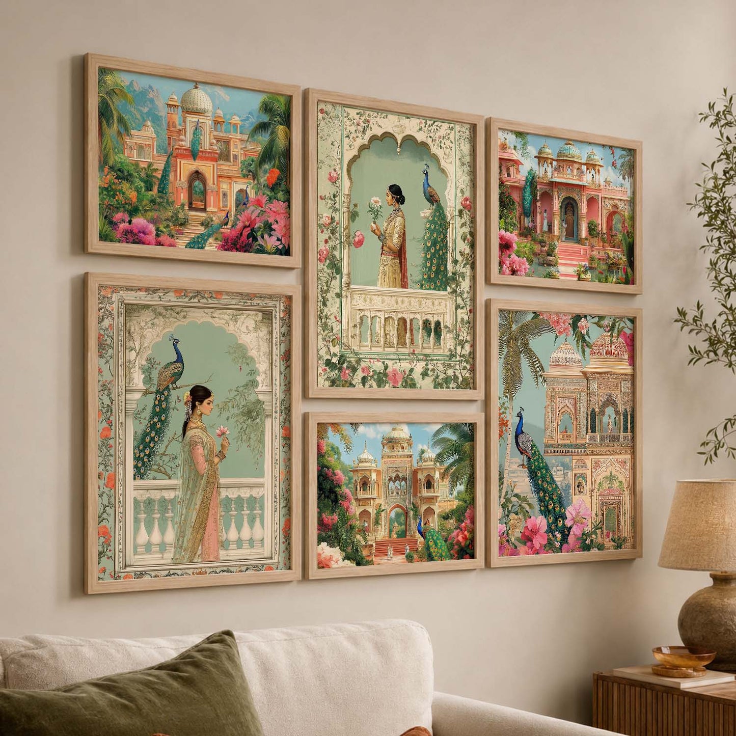 Madhubani  Art Prints with Frame for Living Room Bedroom Home and Office Wall Decor Set of 6