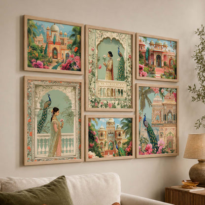 Madhubani  Art Prints with Frame for Living Room Bedroom Home and Office Wall Decor Set of 6
