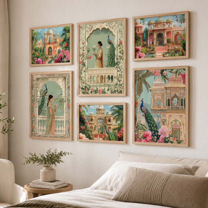 Madhubani  Art Prints with Frame for Living Room Bedroom Home and Office Wall Decor Set of 6