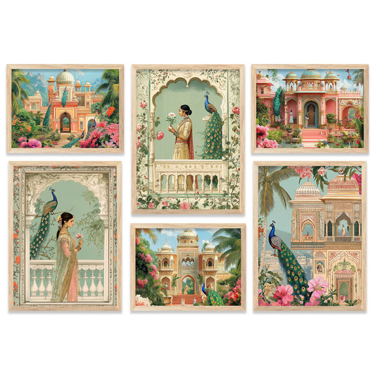 Madhubani  Art Prints with Frame for Living Room Bedroom Home and Office Wall Decor Set of 6