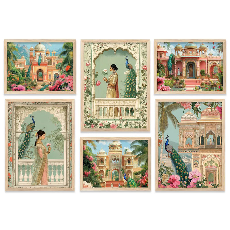 Madhubani  Art Prints with Frame for Living Room Bedroom Home and Office Wall Decor Set of 6