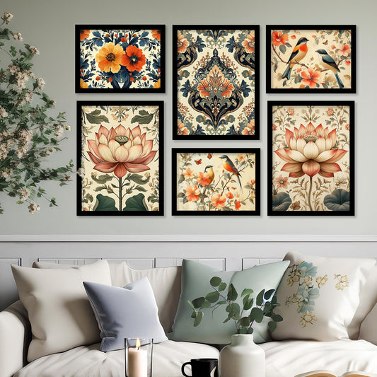 Traditional Art Prints with Frame for Living Room Bedroom Home and Office Wall Decor Set of 6