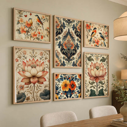 Traditional Art Prints with Frame for Living Room Bedroom Home and Office Wall Decor Set of 6