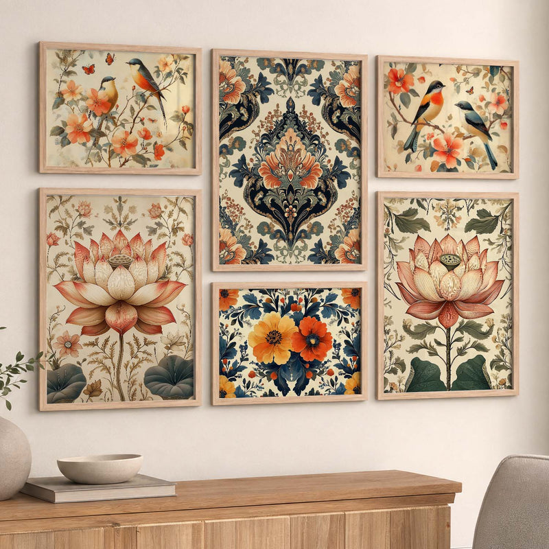 Traditional Art Prints with Frame for Living Room Bedroom Home and Office Wall Decor Set of 6
