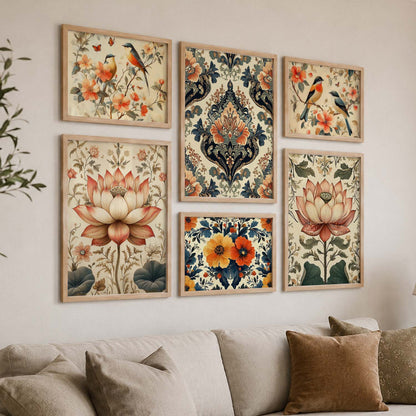 Traditional Art Prints with Frame for Living Room Bedroom Home and Office Wall Decor Set of 6