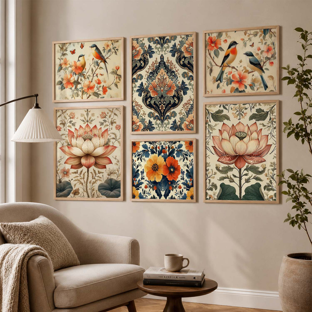 Traditional Art Prints with Frame for Living Room Bedroom Home and Office Wall Decor Set of 6