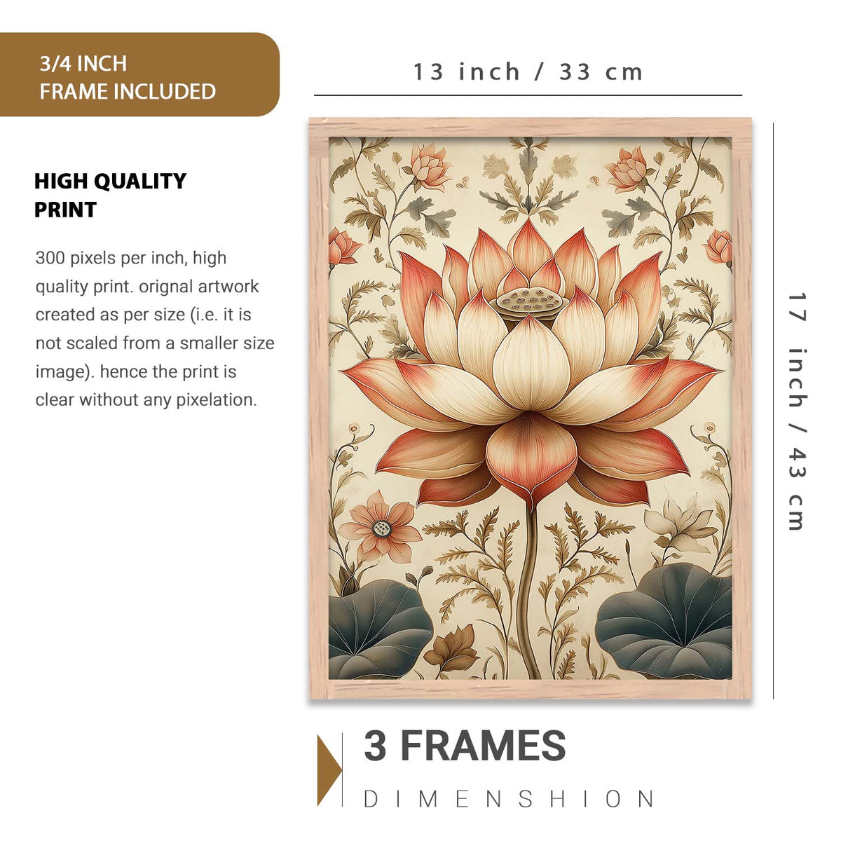 Traditional Art Prints with Frame for Living Room Bedroom Home and Office Wall Decor Set of 6