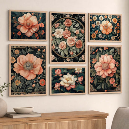 Floral Art Prints with Frame for Living Room Bedroom Home and Office Wall Decor Set of 6
