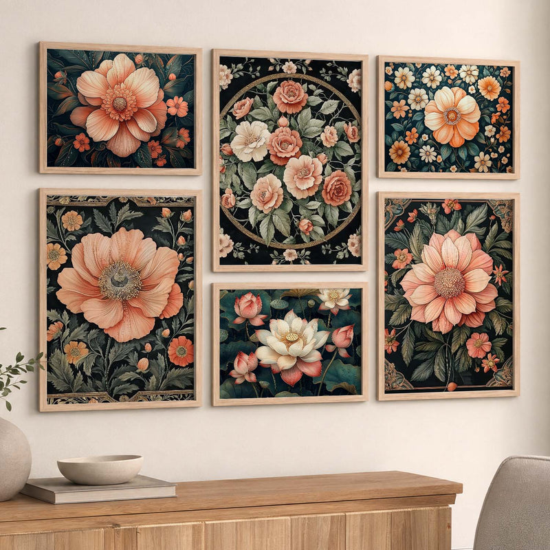 Floral Art Prints with Frame for Living Room Bedroom Home and Office Wall Decor Set of 6